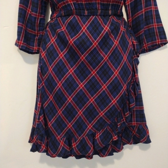 Gap - Plaid Wrap Ruffle Quarter Sleeves Dress - Picture 5 of 14